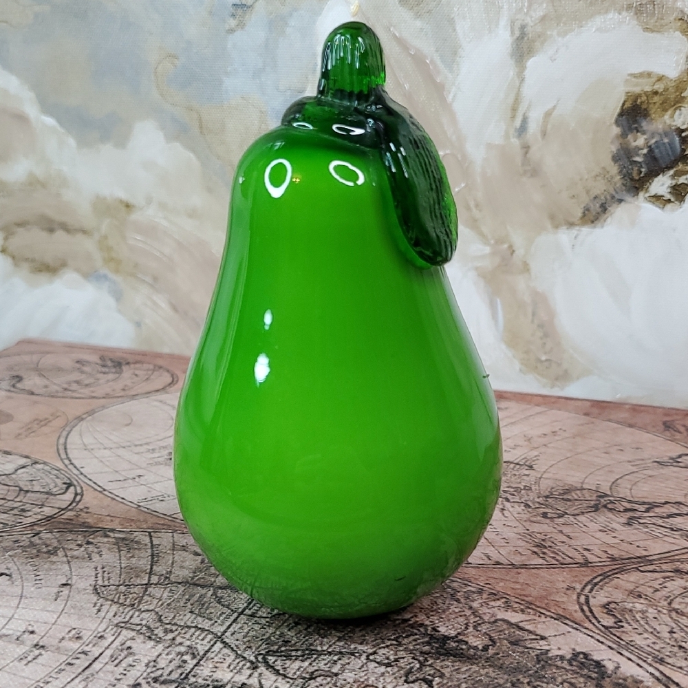 Green Glass Pear Figurine Fruit Bowl Filler Glass Sculpture - Picture 3 of 10